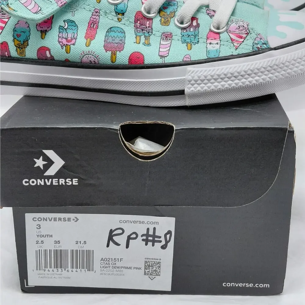 Converse All Star Girls Sneakers Size 3 Aqua Ice Cream Print Back To School Shoe